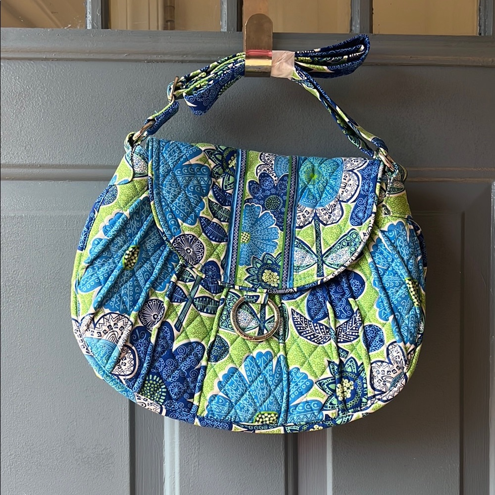 Floral Blue and Green Quilted Shoulder Bag